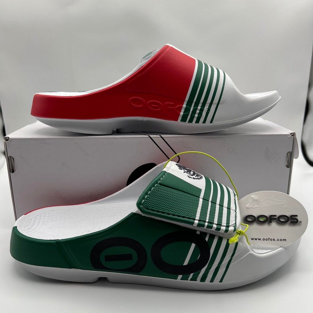 Oofos OOAHH Sport Flex Limited Sandals Mens 12 Mexico Flag White Green Red Slide